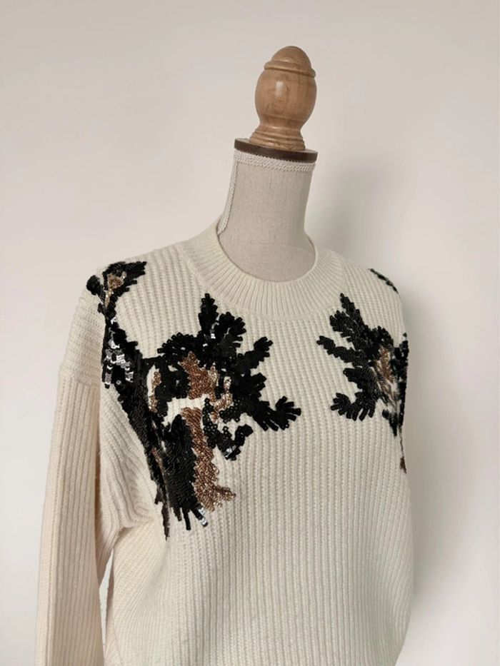 Pull hm beige sequin noir M maille vest sweat camisa blusa Maglia camicia sweater maglione suéter - photo numéro 3
