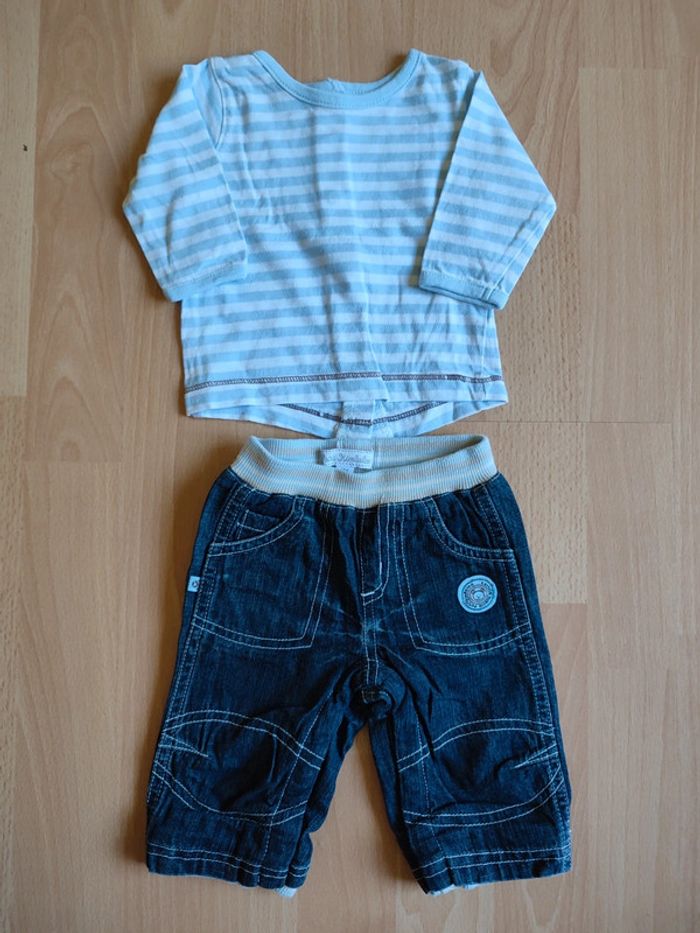 Lot tenue Jean + t-shirt manches longues Petit Kimbaloo en 1M
