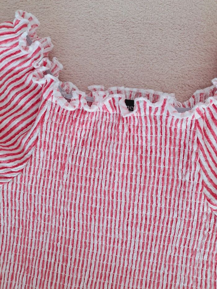 Robe manches courtes In Extenso 10 ans Haut smock en jersey texturé rayé rose et blanc - photo numéro 3