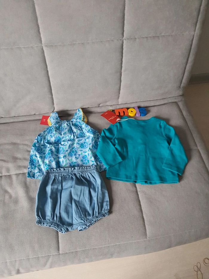 Ensemble blouse, short et gilet Du Pareil Au Même taille 6 mois neuf avec étiquettes - photo numéro 4