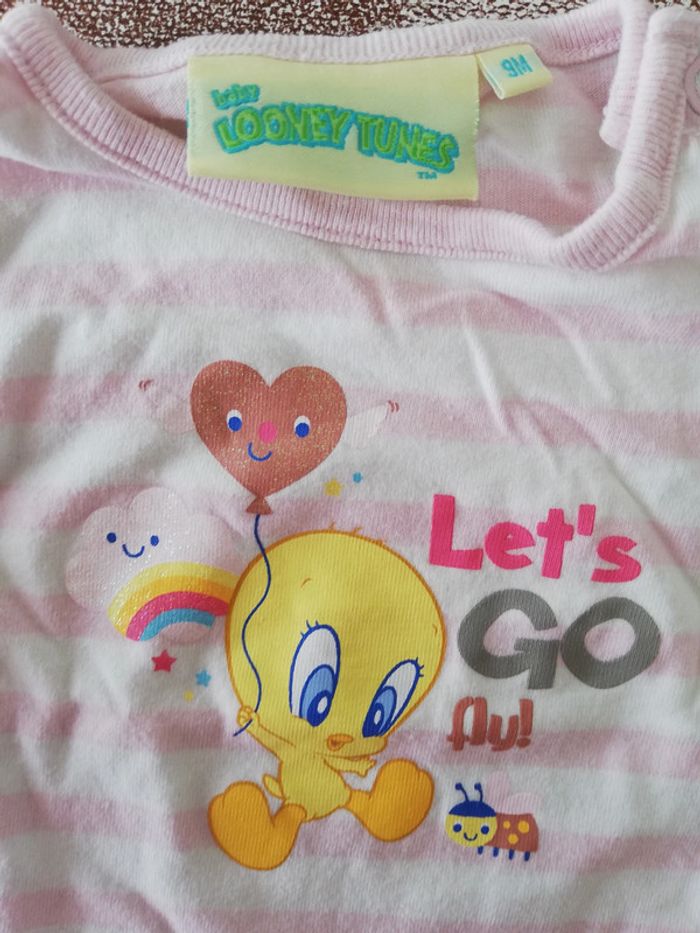 TS manches longues rayé rose/blanc Titi 9 mois - photo numéro 2