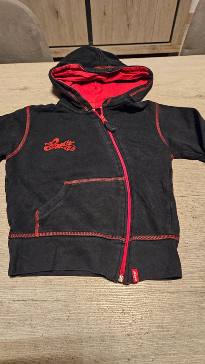 Gilet noir et rouge à capuche et manches longues, asymétrique, Levi's, 10 ans - photo numéro 5
