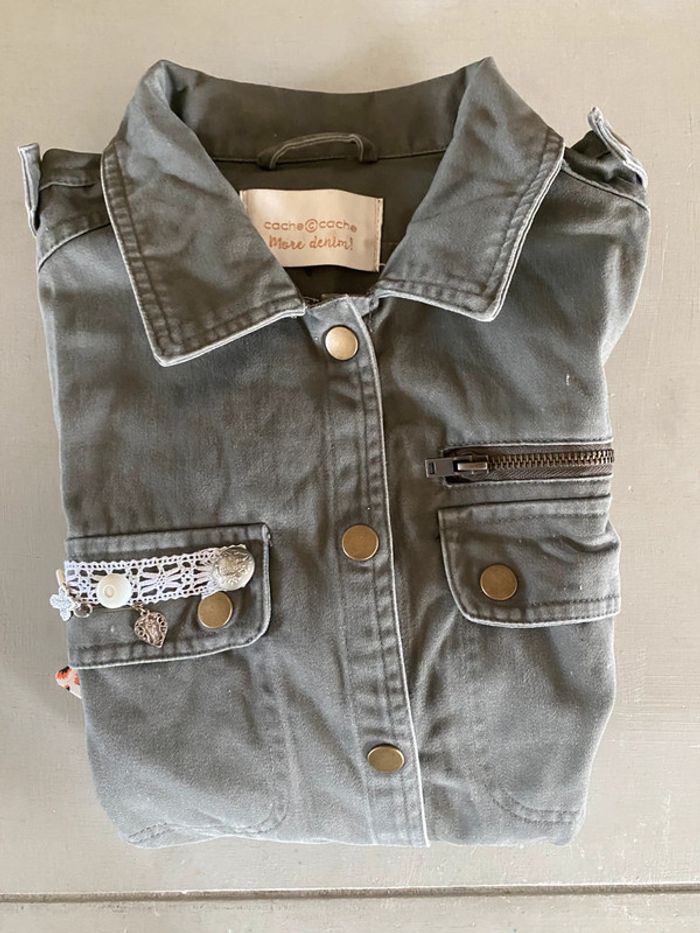 Veste style militaire kaki upcyclé taille 38 cache cache - photo numéro 20