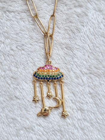 Superbe collier multicolore et doré acier inoxydable