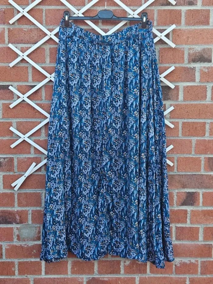 Jupe longue plissée fleurie bleue Manoukian taille 40/L