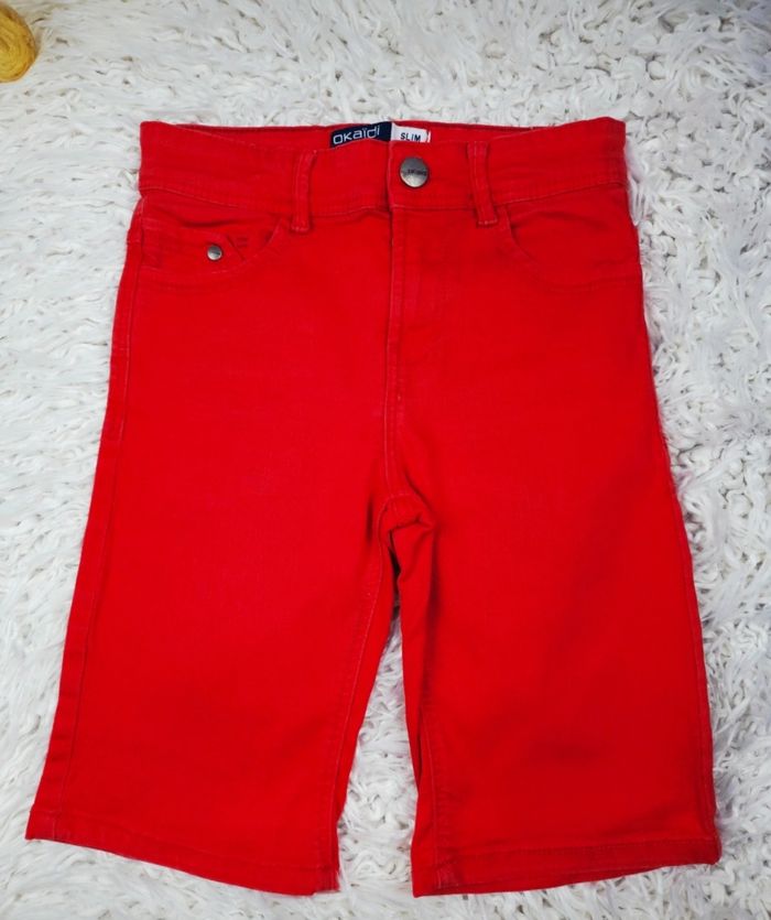 Bermuda en jean slim rouge Garçon taille 9 ans marque Okaidi 🎸 - photo numéro 3