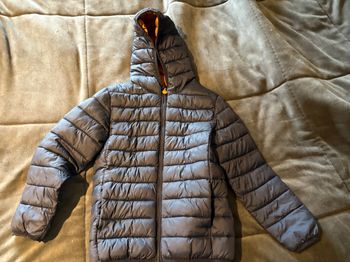 Blouson fin bleu marine zippé à capuche doublure marron 10 ans vertbaudet