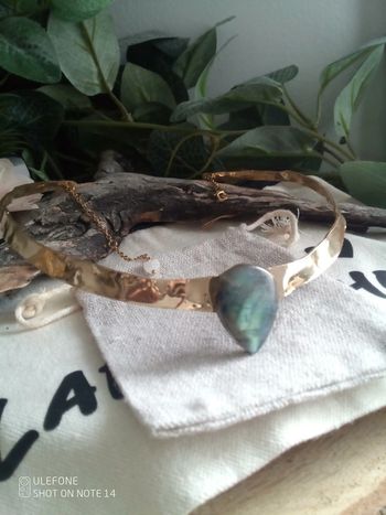 Collier tour du cou acier inoxydable et pierre de labradorite à flash bleu