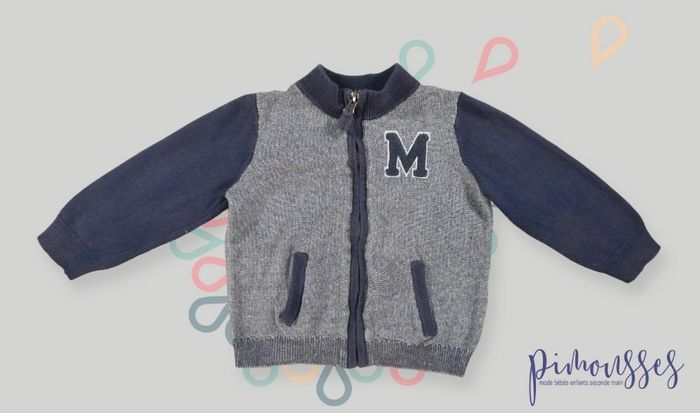 Gilet cardigan tricot fin bleu blanc M Mickey Orchestra 24 mois 86 cm garçon