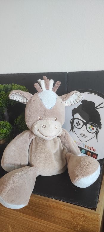 Nattou rigolos doudou peluche cheval bleu marron beige vache âne Blanc Ancien