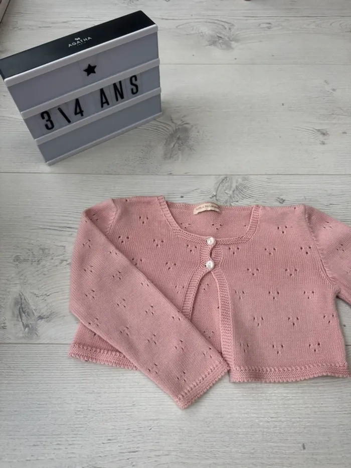 Gilet court ML rose tricoté en 100% coton - Taille 3 Ans