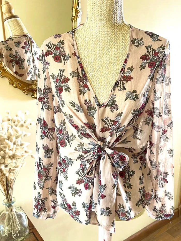 Sublime blouse chemise fluide chic fluide Haut Transparent Floral - photo numéro 20