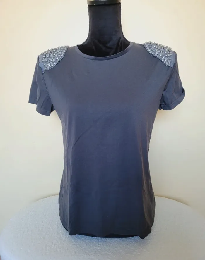 T-shirt Zara gris strass brillant