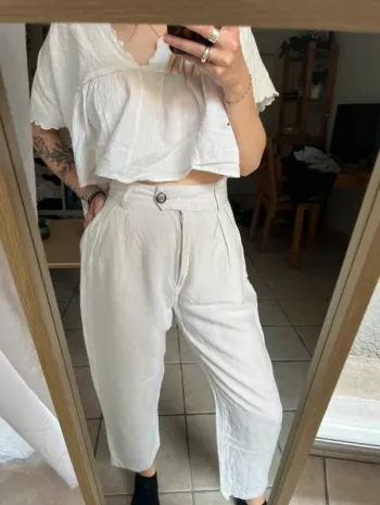 Pantalon en lin taille haute H&M