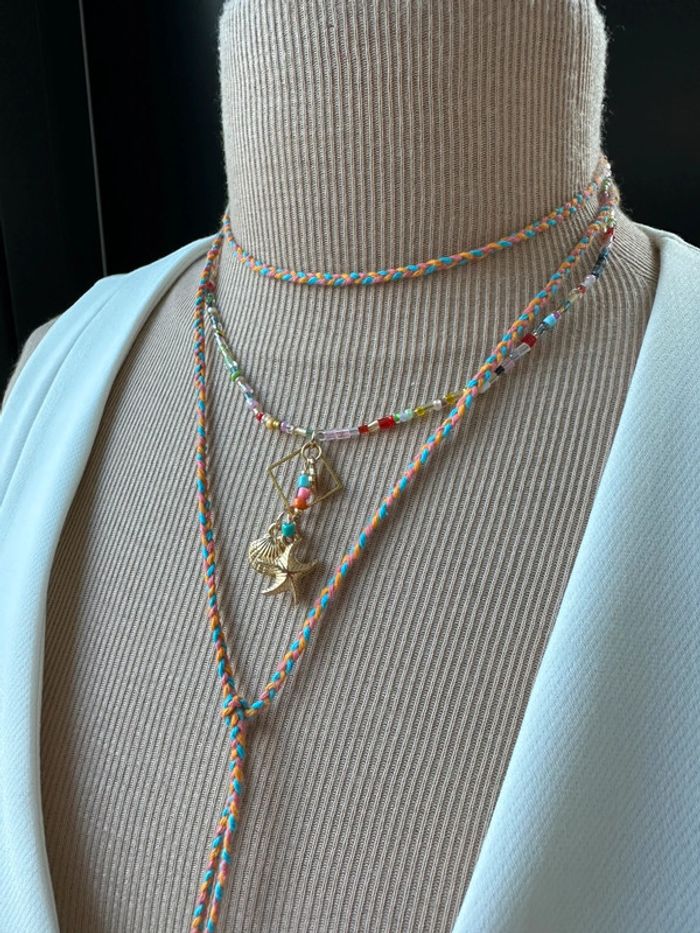 Collier sautoir à plusieurs rangs en laiton antiallergique multicolore - photo numéro 2