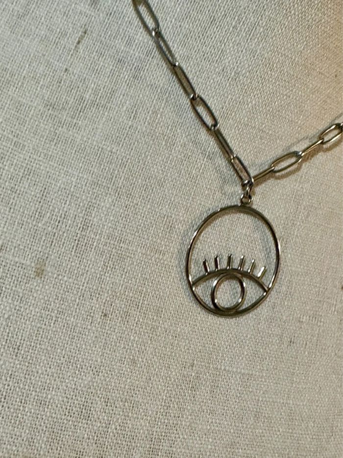 Collier mailles larges réglable cercle œil cils en pendentif - photo numéro 3