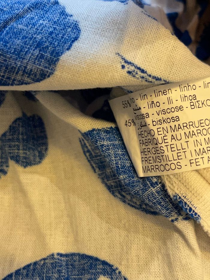 Top/ Haut/ Blouse imprimé en lin blanc et bleu zara taille S/36 - photo numéro 4