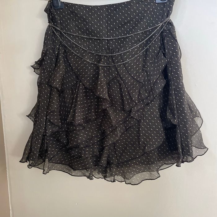 Jupe noire à volants DDP Taille L imprimé graphique doublée made in France V057 - photo numéro 6