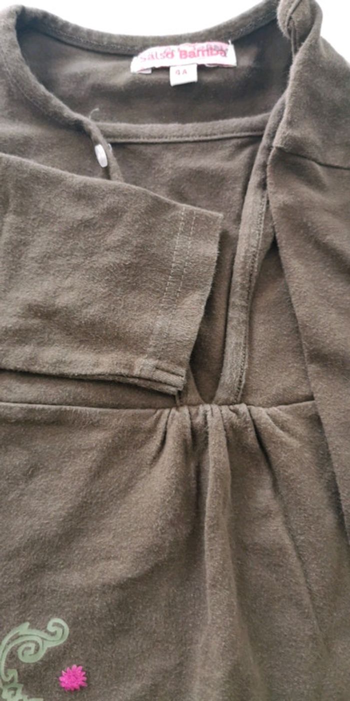 Tee-shirt ML fille 4 ans vert kaki salso Bamba - photo numéro 3
