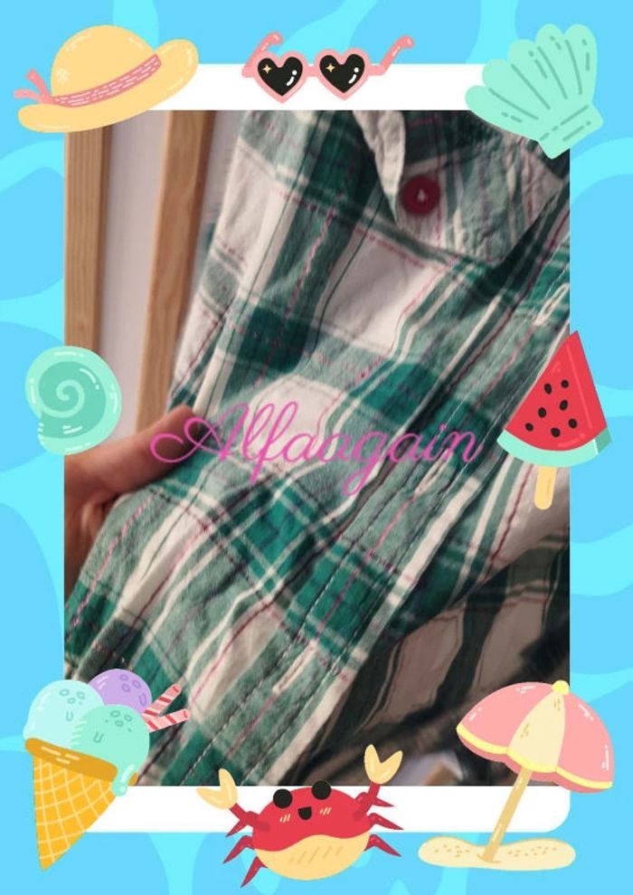 Chemise quadrillée verte/blanche 10ans punkids - photo numéro 5