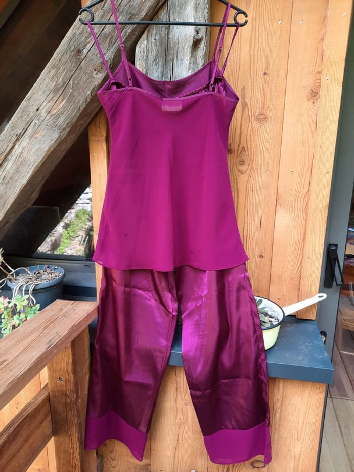 Superbe pyjama 2 pièces Etam, satin et transparent, violet, taille 38 - photo numéro 6