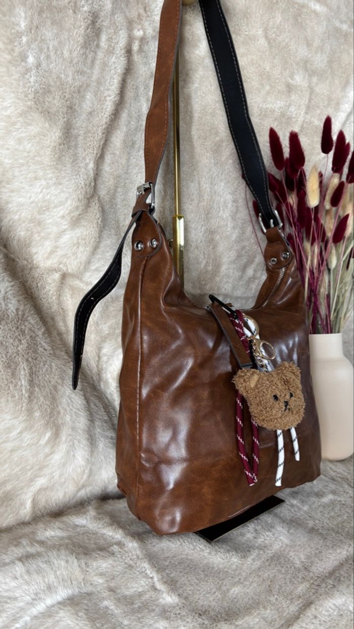 Sac hobo marron neuf – grande capacité au style vintage décontracté avec déco de sac - photo numéro 2