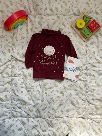 sous pull col roulé prune imprimé devant 3 mois kiabi