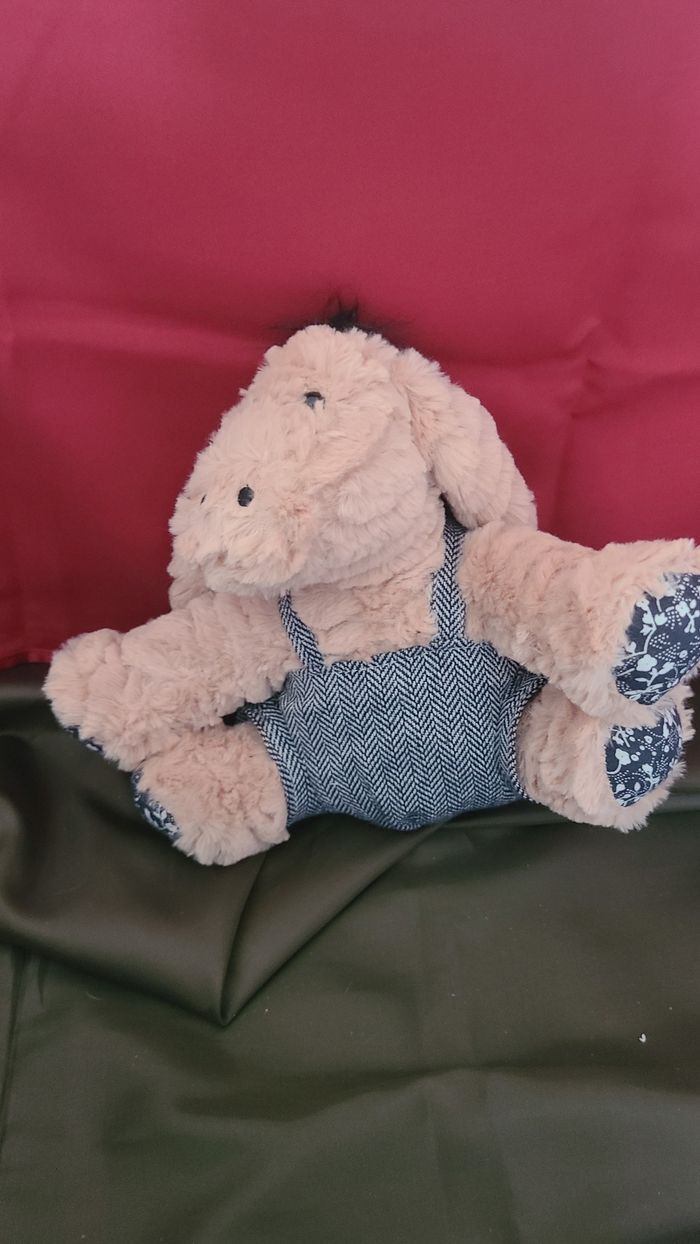Peluche doudou ane cheval beige salopette Alice et Les Pitchounes - photo numéro 2