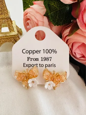 🦋Boucles d’oreilles papillons & fleurs – pierre orange, fait main, haute qualité