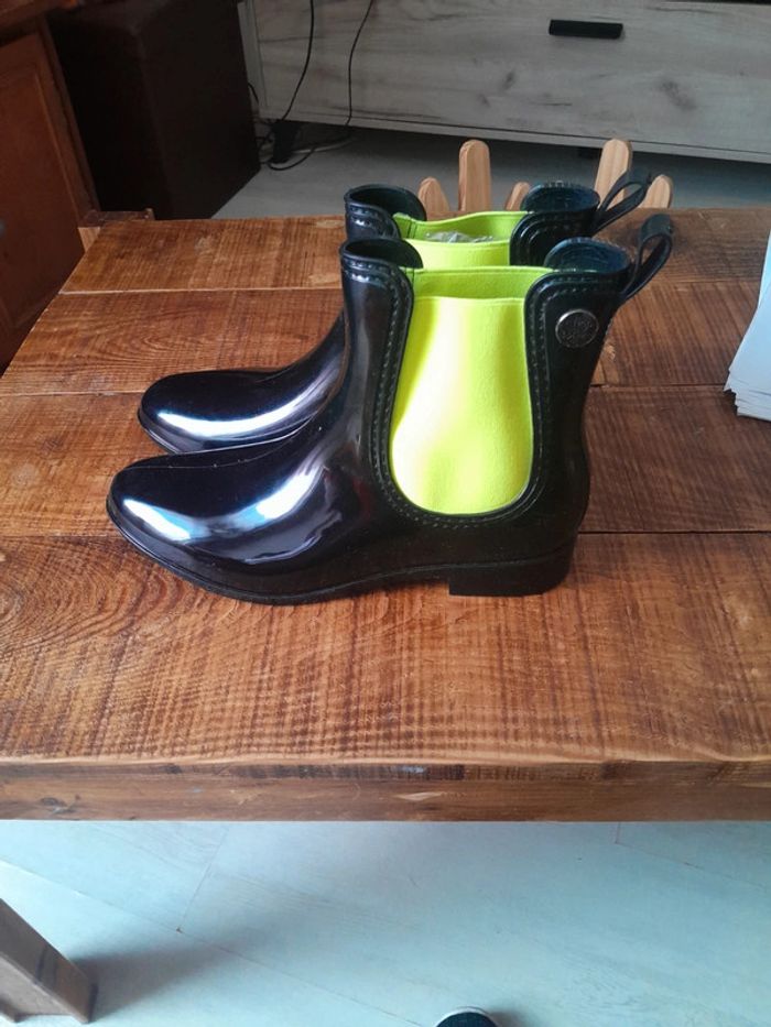 bottines pluie noir et jaune Silky Toes taille 40 - photo numéro 3