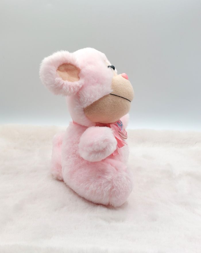 Vintage Peluche ancien doudou singe rose Geoffrey Toys are Us 1989 bavoir baby 23 cm - photo numéro 3