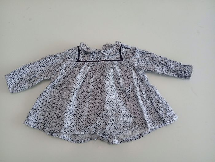 Blouse blanche et bleue à pois bout'chou 12mois