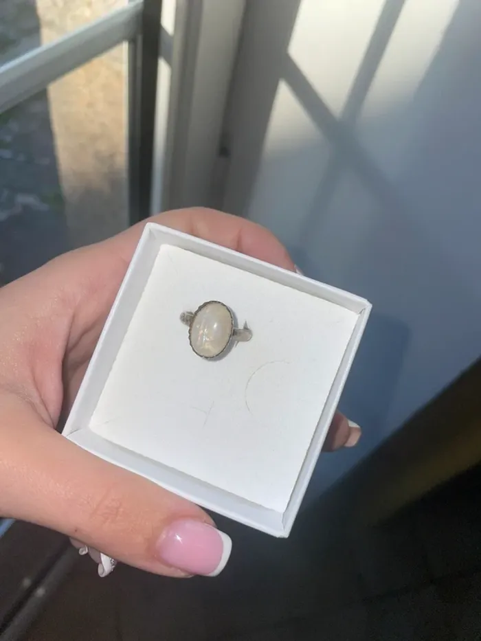 Bague ajustable agent et pierre ecru - photo numéro 4