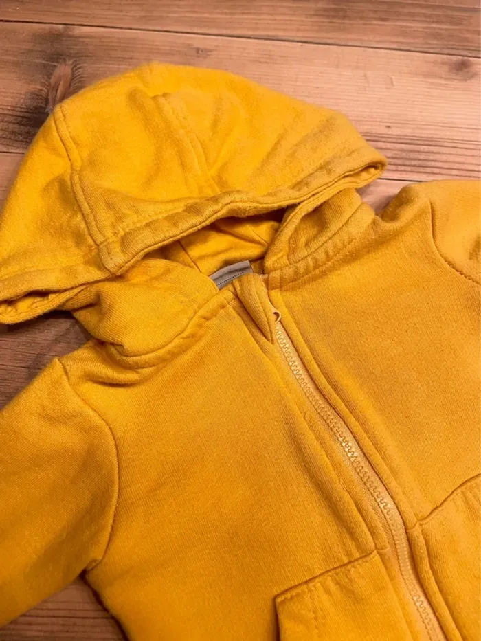 Petit sweat zippé à capuche jaune moutarde 3 mois - photo numéro 2