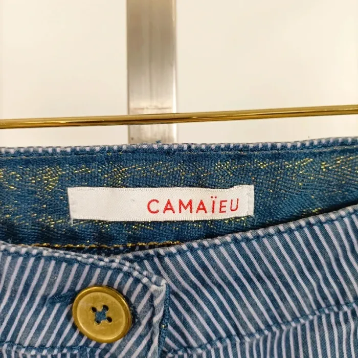 Short rayé bleu et blanc Camaïeu en coton – taille 36, coupe droite estivale A1061 - photo numéro 9