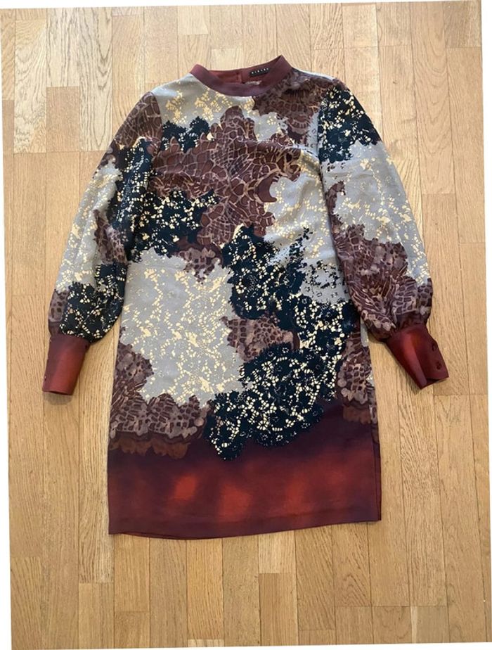 Robe bordeaux à motif floral Sisley taille S - photo numéro 2