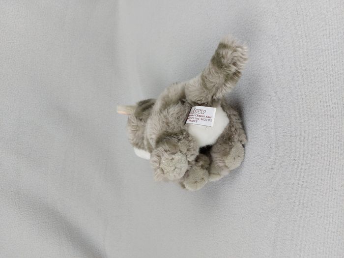 Petite Peluche chat GIPSY gris tigré blanc yeux bleus 18 cm doudou SON HS ! - photo numéro 4