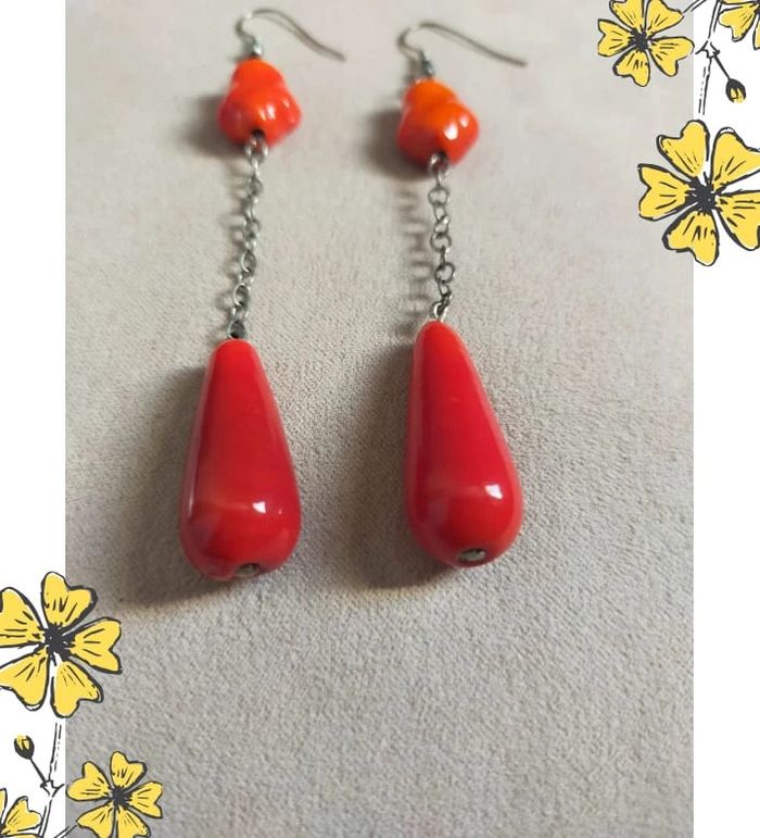 Boucles d’oreilles longues rouges & orange - Collection Terres d’Ailleurs - photo numéro 4