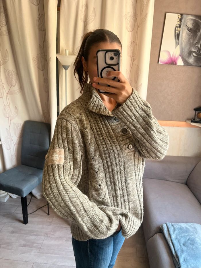 Pull en laine vintage bohème champêtre western country y2k col camionneur - photo numéro 2