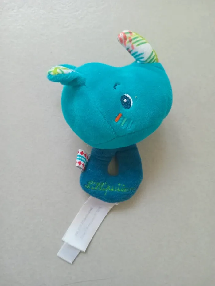 Hochet doudou bébé rhinocéros bleu Liliputiens