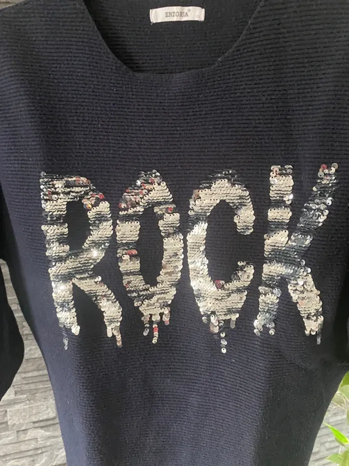 💙🤍Sublime pull bleu marine “ROCK” à sequins – Enzoria 💙🤍 - photo numéro 4
