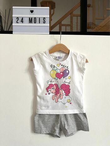 Pyjama court 2 pièces, jaut blanc avec My little pony et short gris - 24 Mois