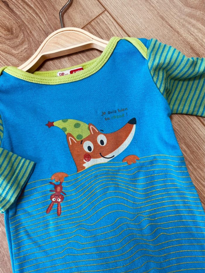 Taille 6 mois pyjama d’été sans pied garçon DPAM bleu et vert * renard * 💙 - photo numéro 3