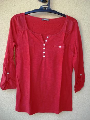 T-shirt col tunisien et manches 3/4 - Taille S