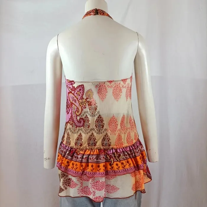 Top dos nu boho Mango imprimé multicolore volants – taille S - photo numéro 3