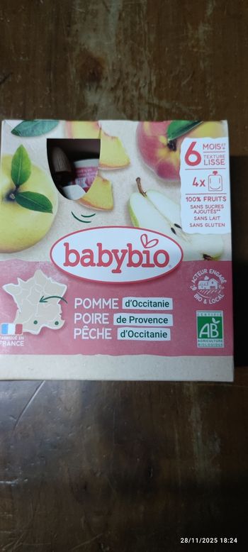 Babybio poire pomme pêche 4  gourdes