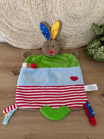 Doudou plat lapin multicolore dentition vert Little kids
