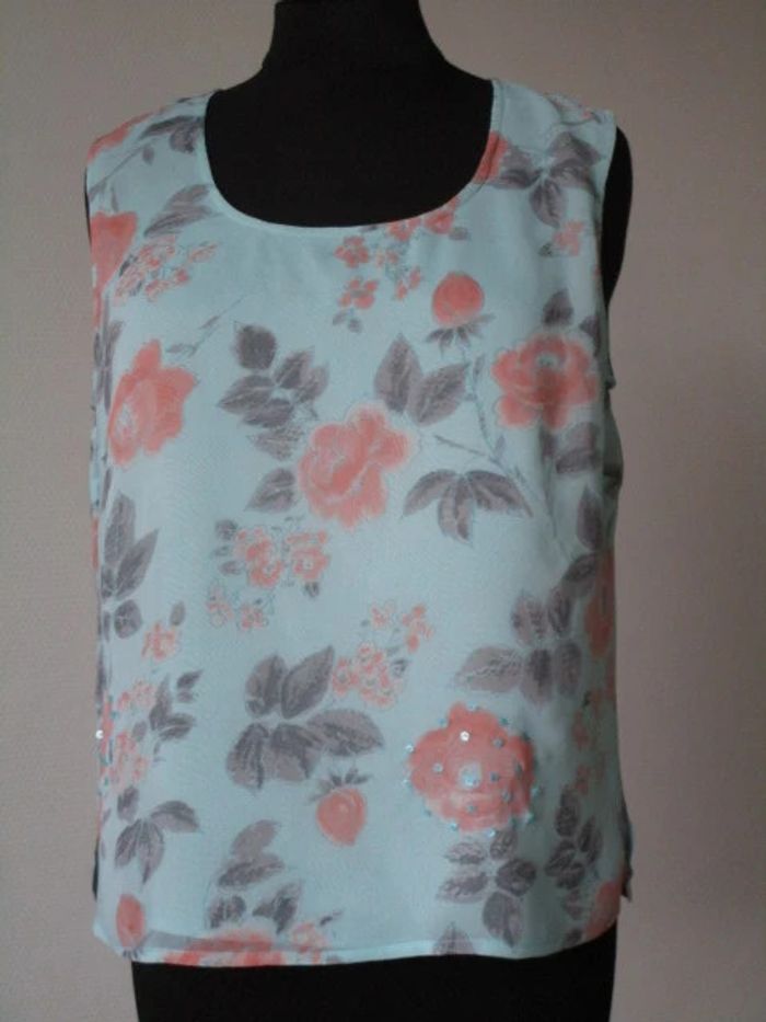 Blouse turquoise fleurs corail Jac Jac 38 NEUVE - photo numéro 2