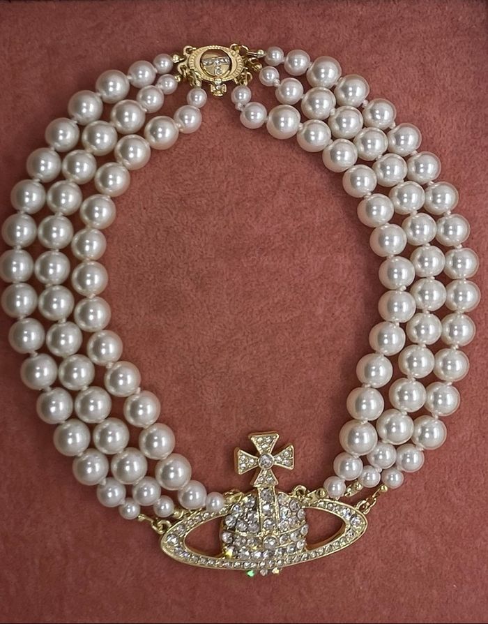 Collier triple rangs doré perle - photo numéro 2