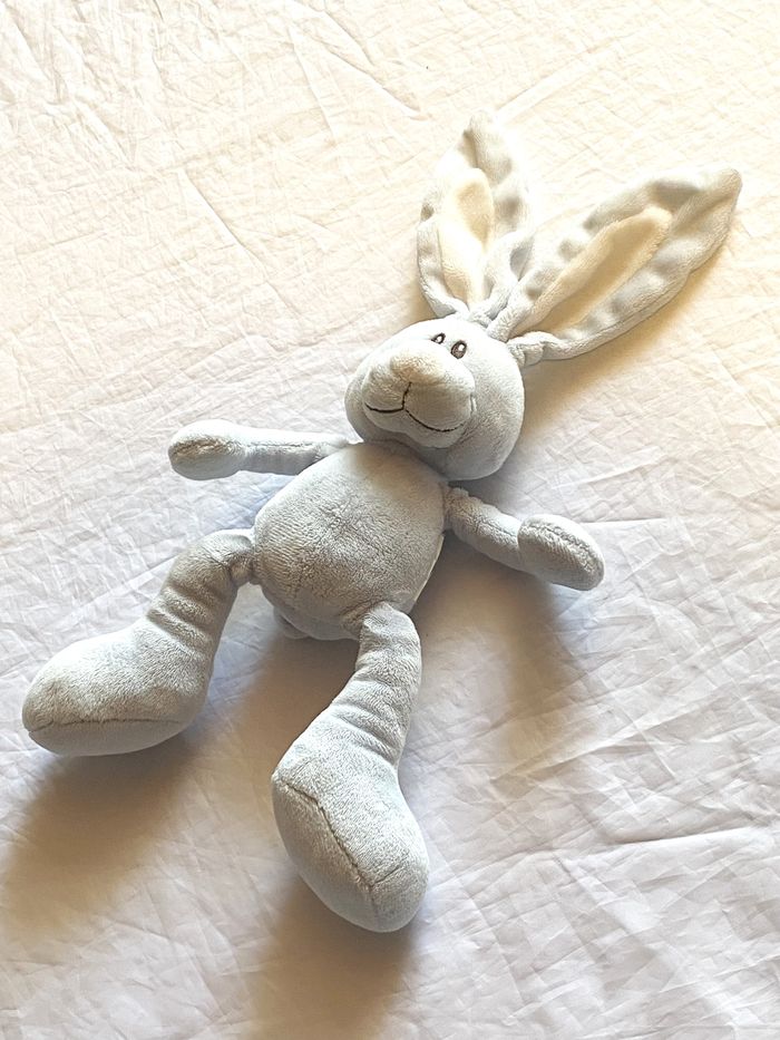 Petit Lapin Bleu Doudou Intérieur Oreilles Museau Blancs Animal Faune Peluche Petits Enfants Bébés